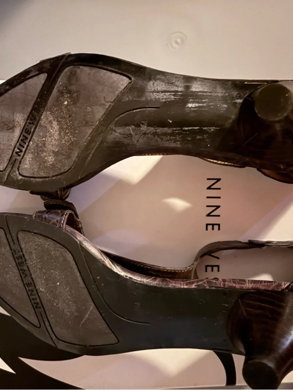 Nine West Dark Brown T-Strap Kitten Heel Sandals - Picture 5 of 5